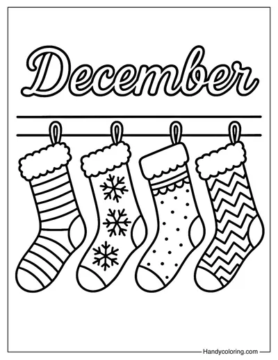 Christmas Stockings December Coloring Page