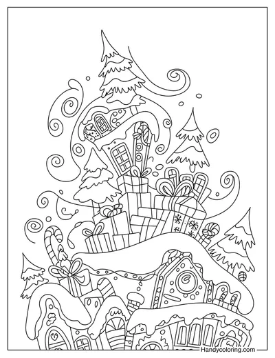 Christmas Town Coloring Page