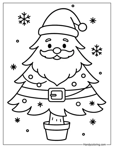 Christmas Tree Dressed as Santa Coloring Page