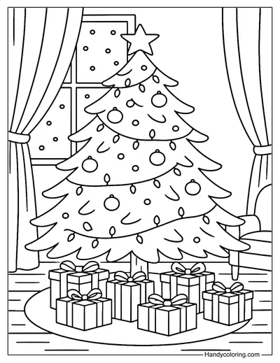 Christmas Tree in the Living Room Coloring Page