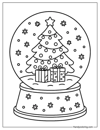 Christmas Tree Snow Globe Coloring Page