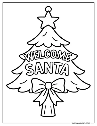 Christmas Tree Welcome Santa Sign Coloring Page