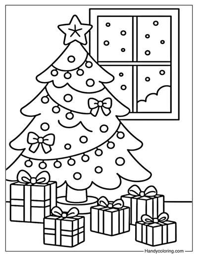 Christmas Tree Winter Coloring Page