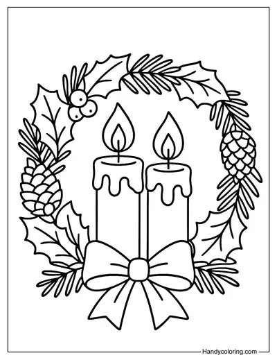 Christmas Wreath Candle Coloring Page