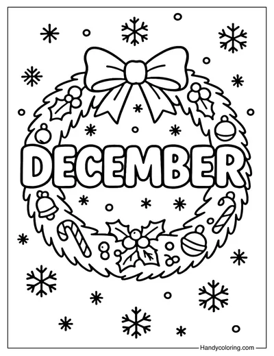 Christmas Wreath December Coloring Page