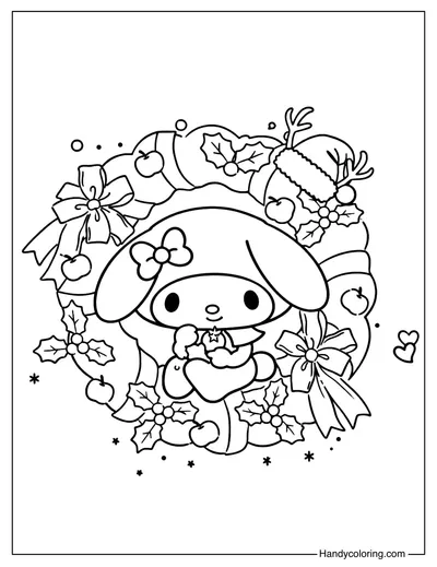 Christmas Wreath My Melody Coloring Page