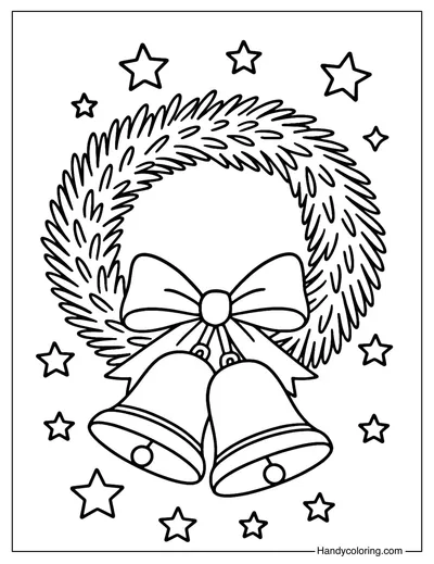 Christmas Wreath with Bells Coloring Page