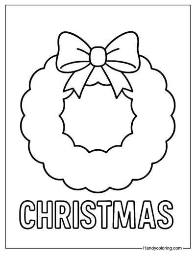 Christmas Wreath with Bow Coloring Page