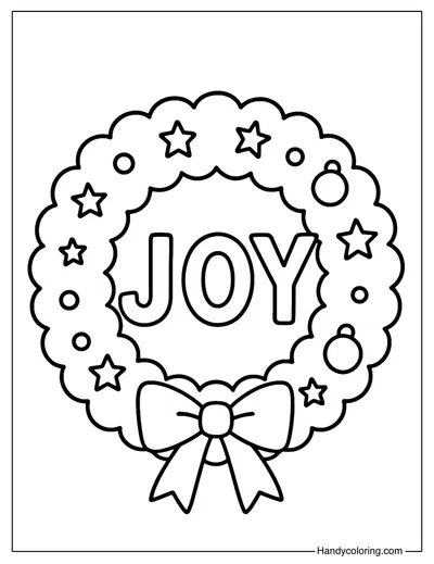 Christmas Wreath with Joy Coloring Page