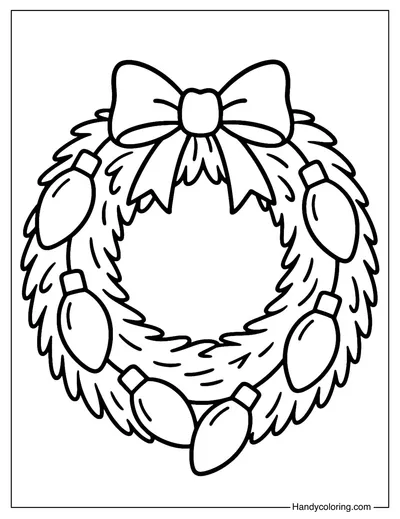 Christmas Wreath with Lights Coloring Page