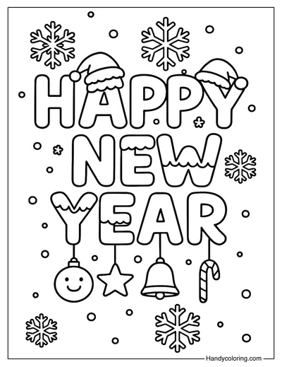 Christmas  Happy New Year Coloring Page