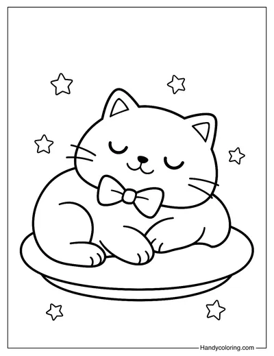 Chubby Cat with a Bow Coloring Page