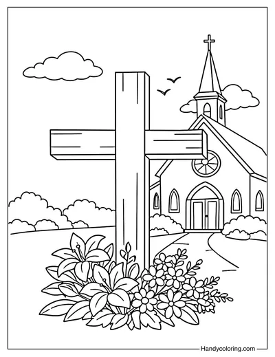 Church Cross with Flowers