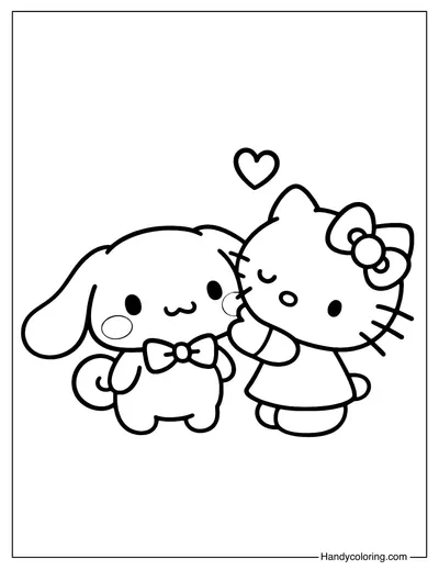 Cinnamoroll and Hello Kitty Coloring Page