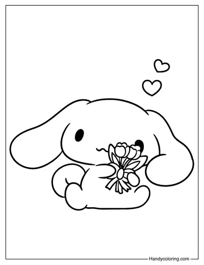 Cinnamoroll Holding Flowers Coloring Page