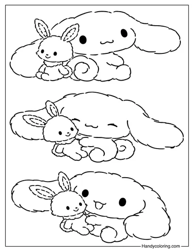 Cinnamoroll Hugging Bunny Friends Coloring Page