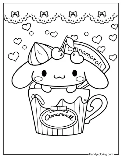 Cinnamoroll in a Cup of Ice Cream Coloring Page