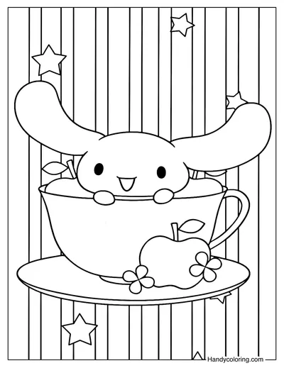 Cinnamoroll in Teacup Coloring Page