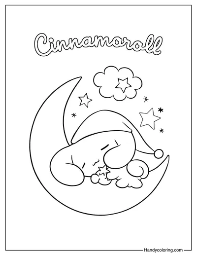 Cinnamoroll Sleeping on Moon Coloring Page