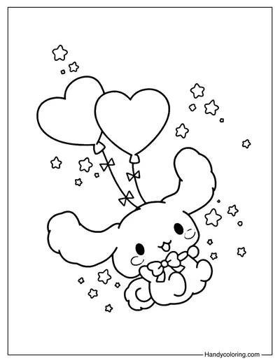Cinnamoroll with Heart Balloons Coloring Page
