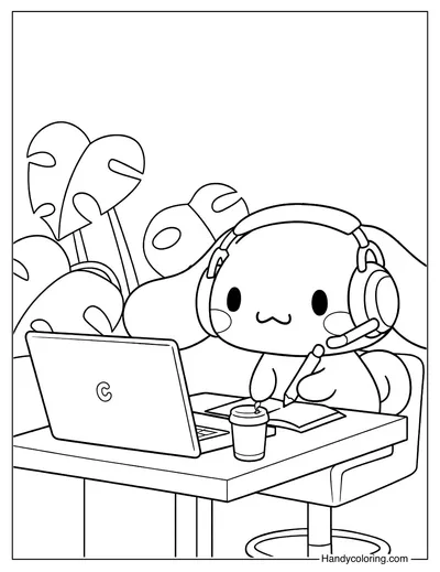 Cinnamoroll with Laptop Coloring Page