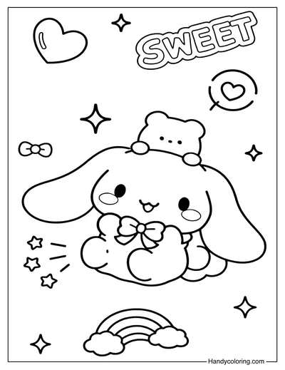 Cinnamoroll with Rainbow Coloring Page