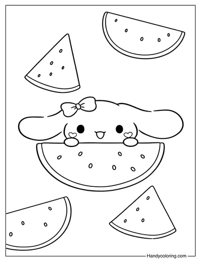 Cinnamoroll with Watermelon Coloring Page