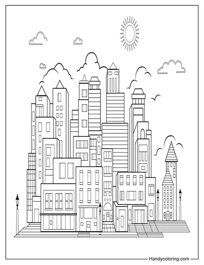 City Landscape Coloring Page for Kids