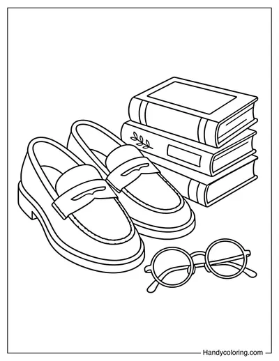 Classic Loafers with Books and Glasses