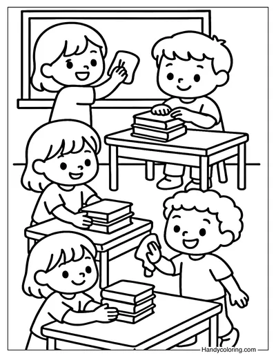 Classroom Cleanup Coloring Page