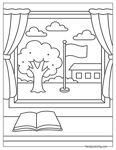 Classroom Window View Coloring Page
