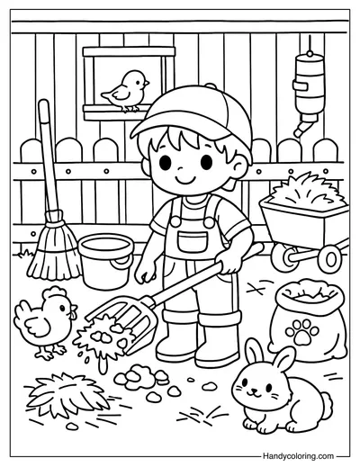 Cleaning the Barn Coloring Page