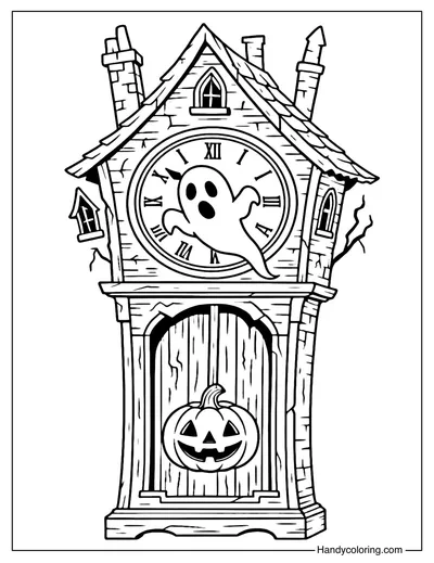 Clock Haunted House Coloring Page