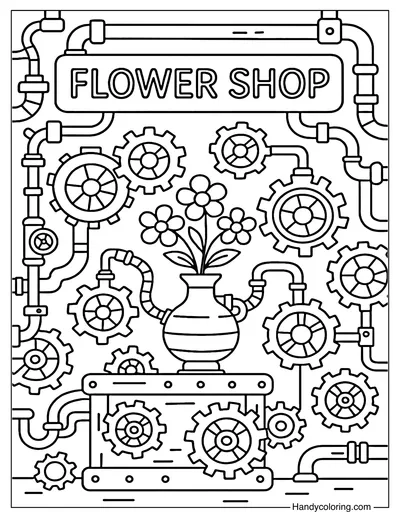 Clockwork Steampunk Florist Coloring Page