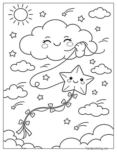 Cloud and Kite Coloring Page