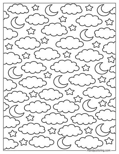 Cloud and Moon Coloring Page