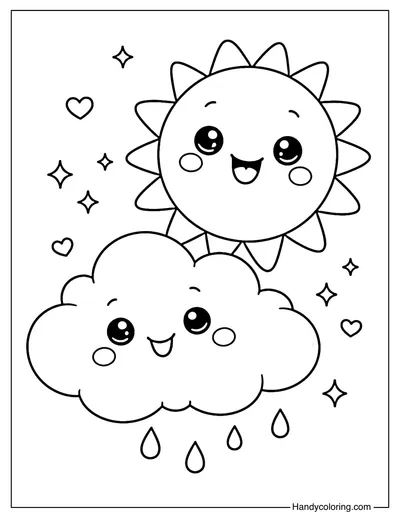 Cloud and Sun Coloring Page