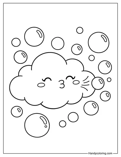 Cloud Blowing Bubbles Coloring Page