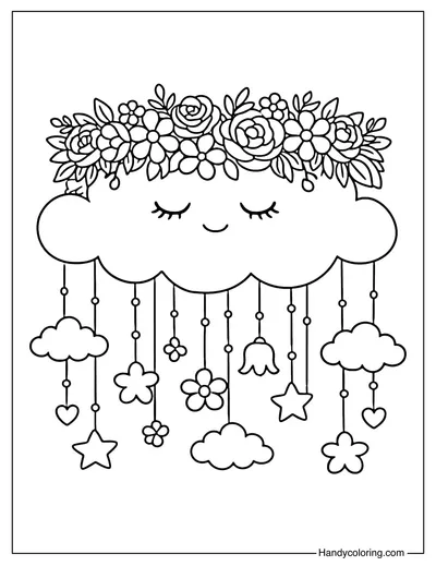 Cloud Flower Crown Coloring Page