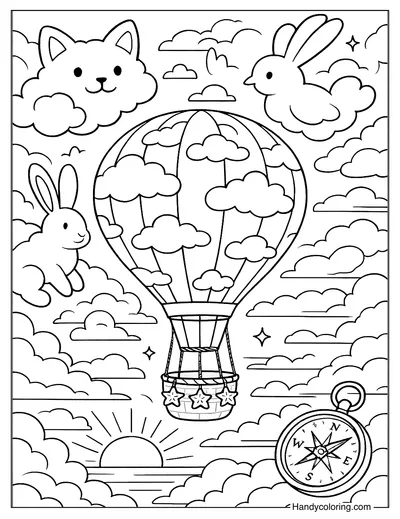 Cloud Hot Air Balloon Rally Coloring Page