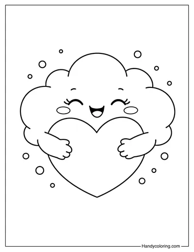 Cloud Hugging a Heart Coloring Page