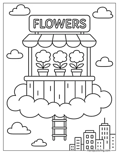 Cloud Kiosk Flower Shop Coloring Page