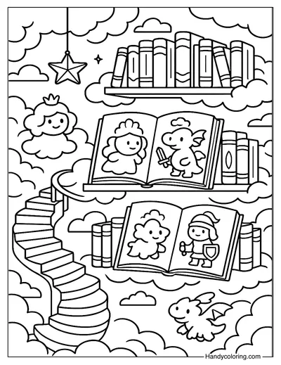 Cloud Library of Dreams Coloring Page