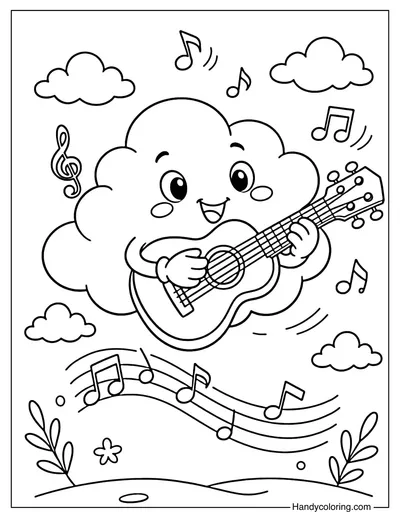 Cloud Playing Music Coloring Page