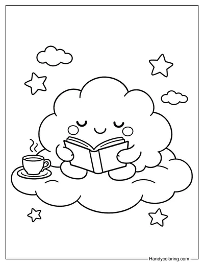 Cloud Reading a Book Coloring Page