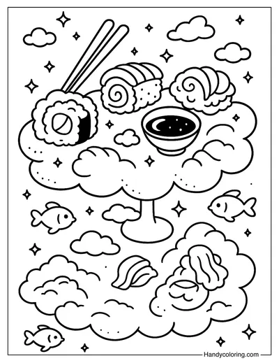 Cloud Sushi Bar Coloring Page
