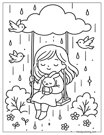 Cloud Swing in the Rain Coloring Page