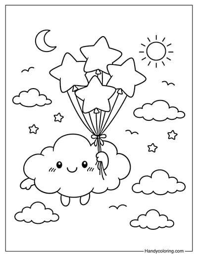 Cloud with Balloon Coloring Page