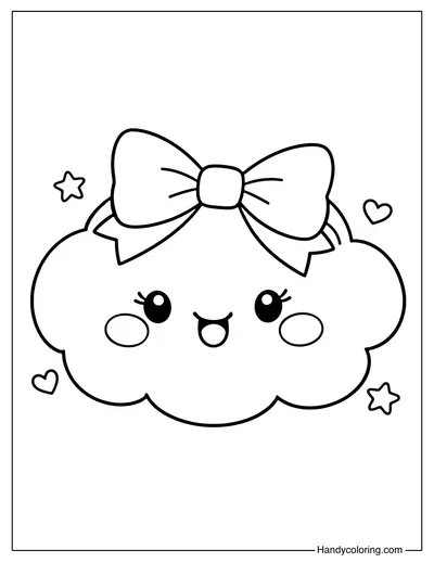 Cloud with Cute Bow Coloring Page