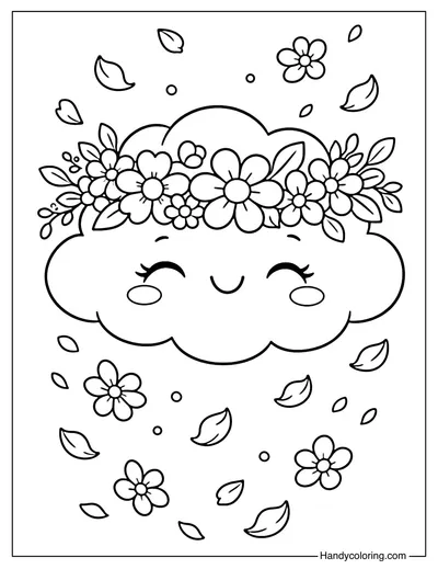 Cloud With Flower Crown Coloring Page
